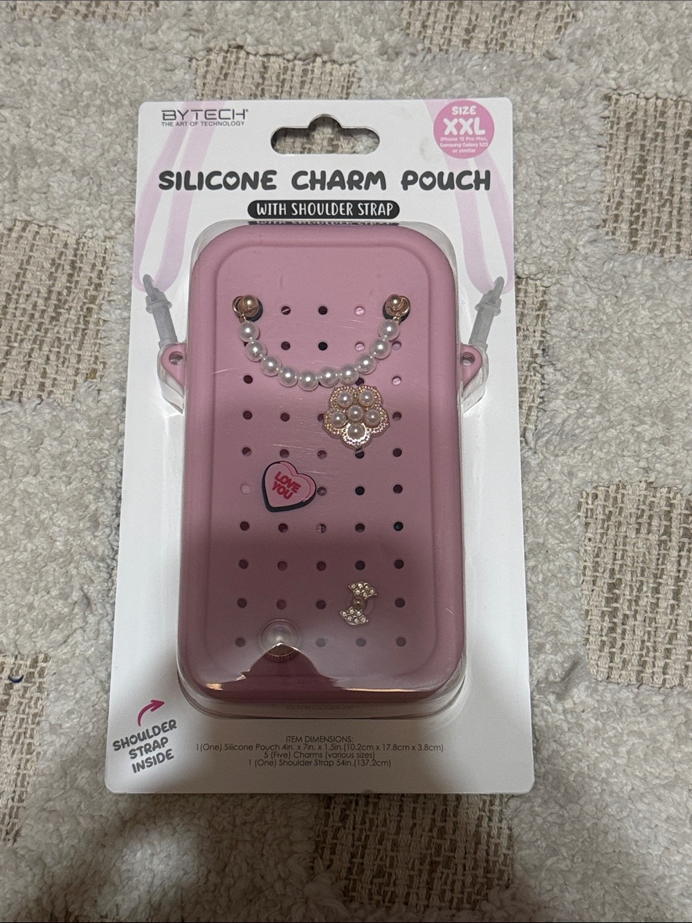 BYTECH Pink Silicone Charm Pouch Phone Case with Shoulder Strap